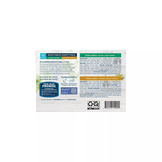 Blue Buffalo Delectables Variety Pack Adult Dog Food Topper - Lamb & Turkey, 3 oz, 12 Count