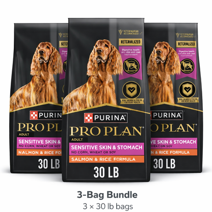 3-Bag Bundle Purina® Pro Plan Sensitive Skin & Stomach Adult Dry Dog Food - Salmon & Rice, No Corn, Wheat or Soy