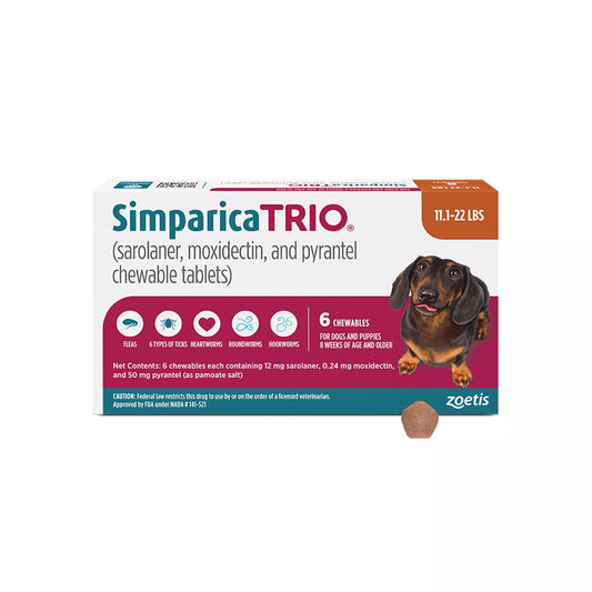 Simparica Trio Chewable Tablets for Dogs - 11.1-22 lbs, Caramel Box