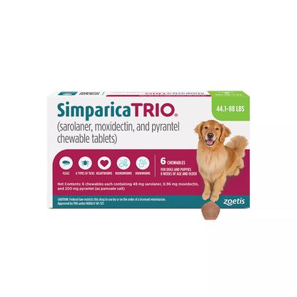 Simparica Trio Chewable Tablets for Dogs - 44.1-88 lbs, Green Box