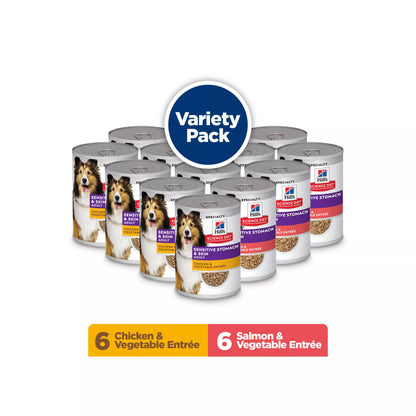Hill's Science Diet Sensitive Stomach & Skin Adult Wet Dog Food - 12.8 oz, 12 Count Variety Pack