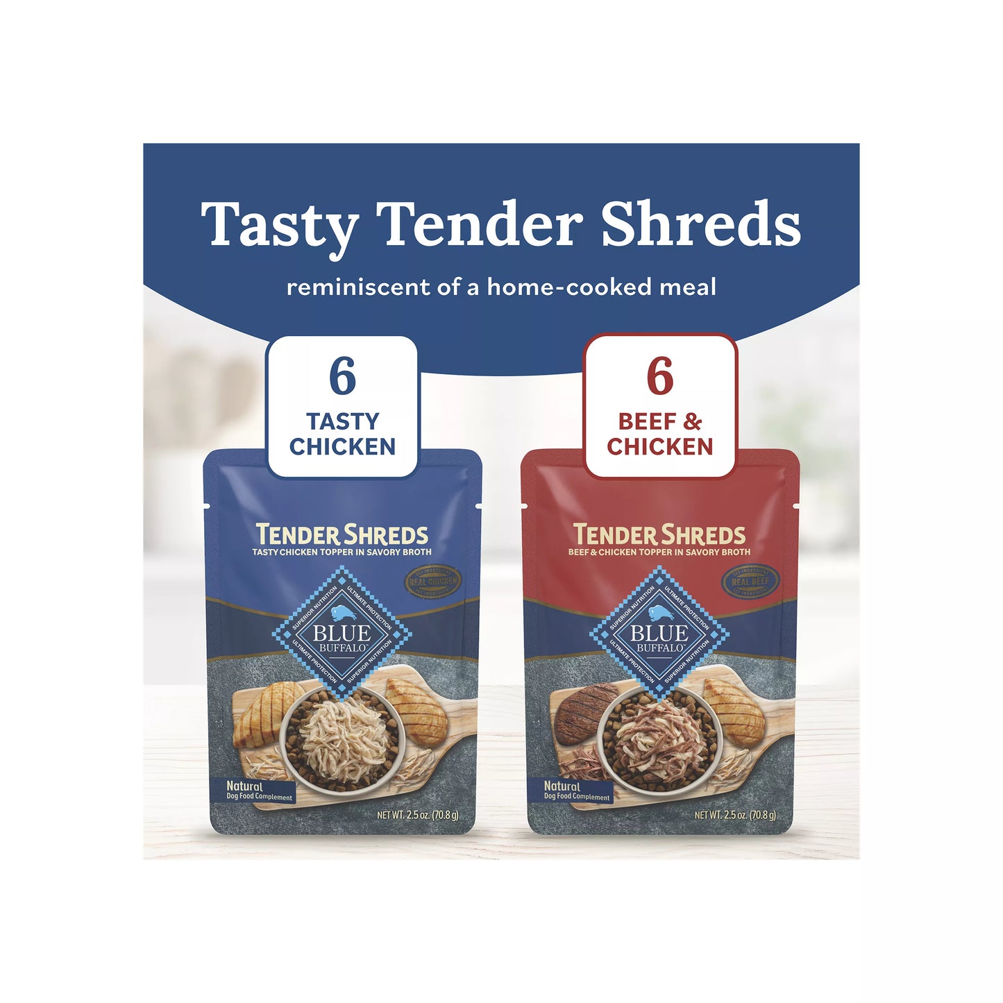 Blue Buffalo Tender Shreds Variety Pack All Life Stage Dog Food Topper - Chicken & Beef, 12 Count