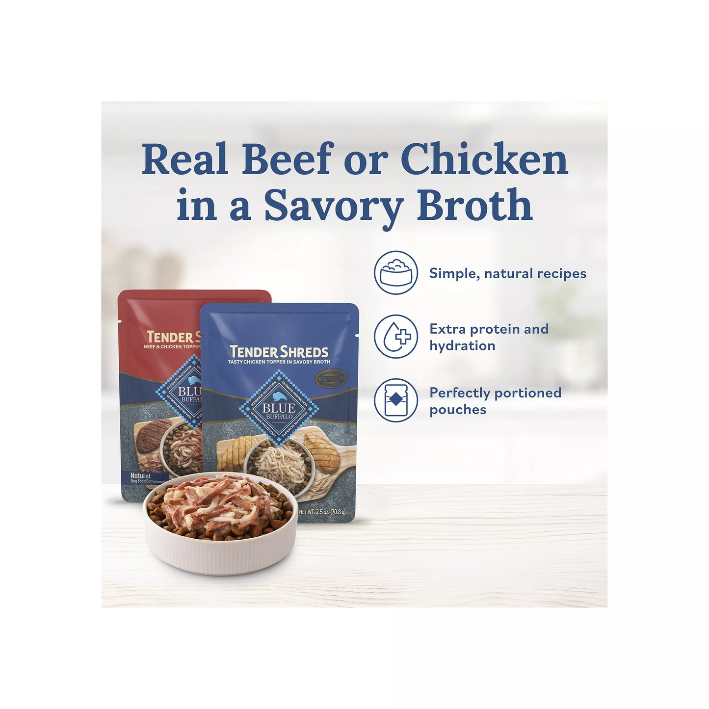 Blue Buffalo Tender Shreds Variety Pack All Life Stage Dog Food Topper - Chicken & Beef, 12 Count