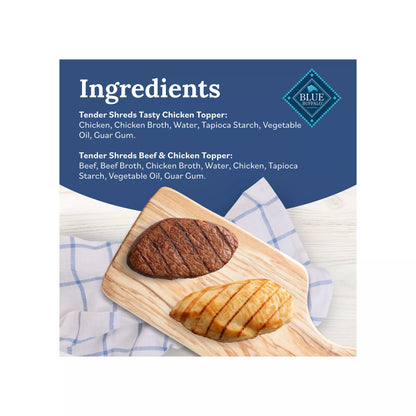 Blue Buffalo Tender Shreds Variety Pack All Life Stage Dog Food Topper - Chicken & Beef, 12 Count