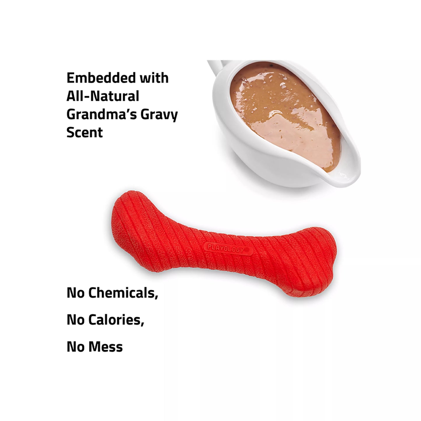 Playology Holiday Grandma's Gravy Scented Crunch Bone Dog Toy, Jumbo