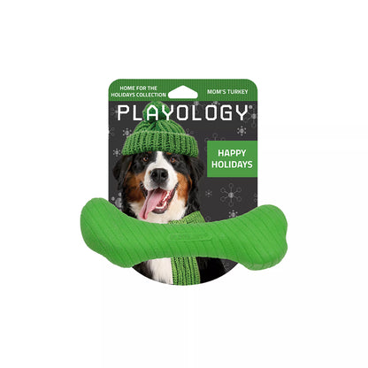 Playology Holiday Mom's Turkey Scented Crunch Bone Dog Toy, Jumbo