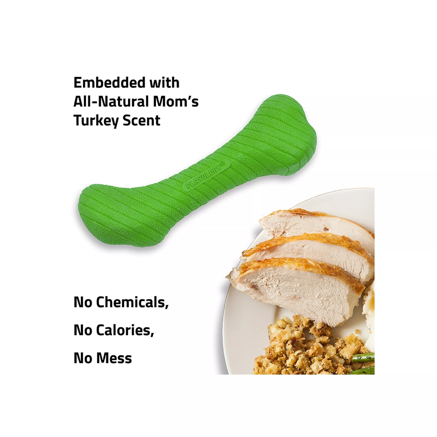 Playology Holiday Mom's Turkey Scented Crunch Bone Dog Toy, Jumbo
