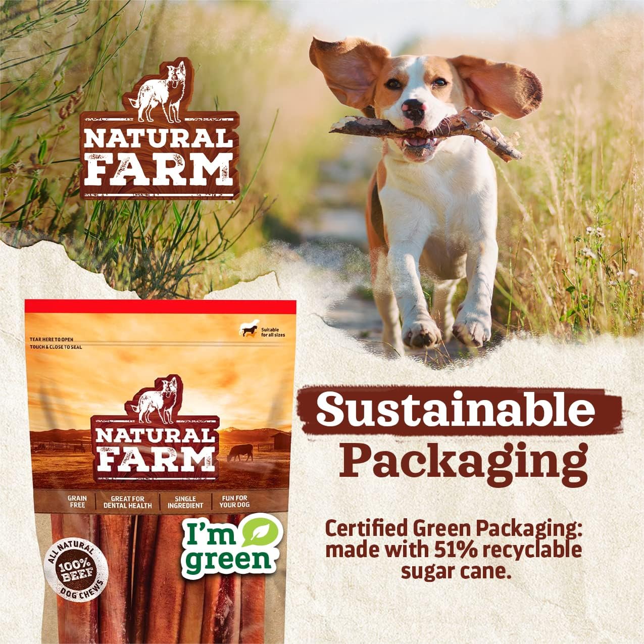 3x25 Packs Natural Farm Odor-Free Bully Sticks (6 Inch, 25 count),1.3 lb. Bag, Fully Digestible 100% Beef Pizzle Chews,Grass-Fed, Non-GMO,Grain-Free, Natural Long-Lasting Chews for Small & Large Dogs.