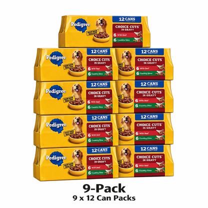 9*12 Can Packs - Pedigree® Choice Cuts in Gravy Adult Wet Dog Food - 13.2 Oz., 12 Count, Variety Pack